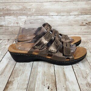 CLARKS COLLECTION Hayla Rae Women's 10 W WIDE Adj Pewter Leather Sandals NWT